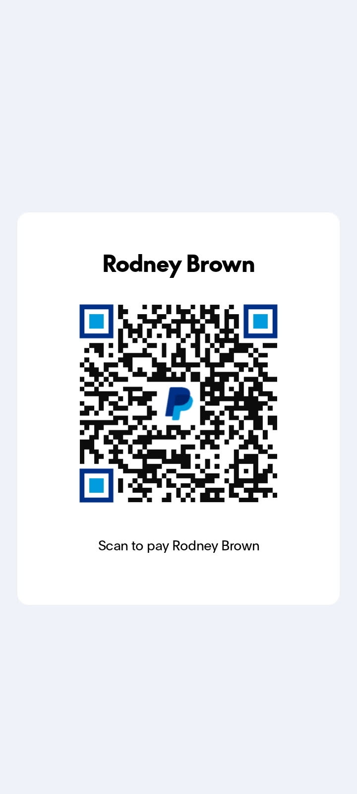 PayPal QR code for Rodney Alamo Brown